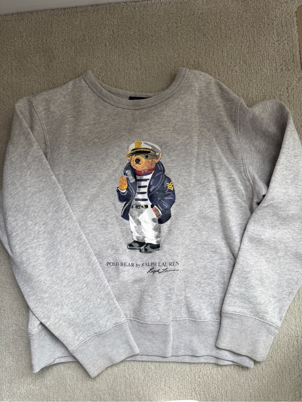 Ralph Lauren Gray Crewneck Sweatshirt with Nautical Polo Bear